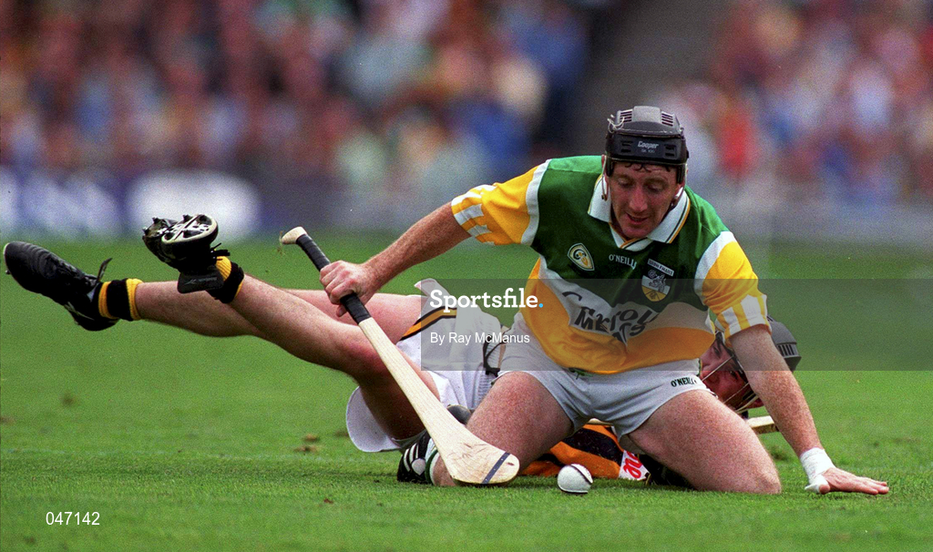 10 September 2000; Brian Whelahan of Offaly in action against John Hoyne of Kilkenny during the All-Ireland Senior Hurling Championship Final match between Kilkenny and Offaly at Croke Park in Dublin. Photo by Ray McManus/Sportsfile