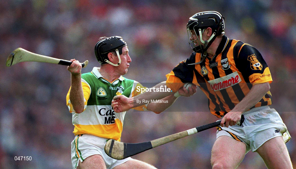 10 September 2000; Brian Whelahan of Offaly in action against Peter Barry of Kilkenny during the All-Ireland Senior Hurling Championship Final match between Kilkenny and Offaly at Croke Park in Dublin. Photo by Ray McManus/Sportsfile