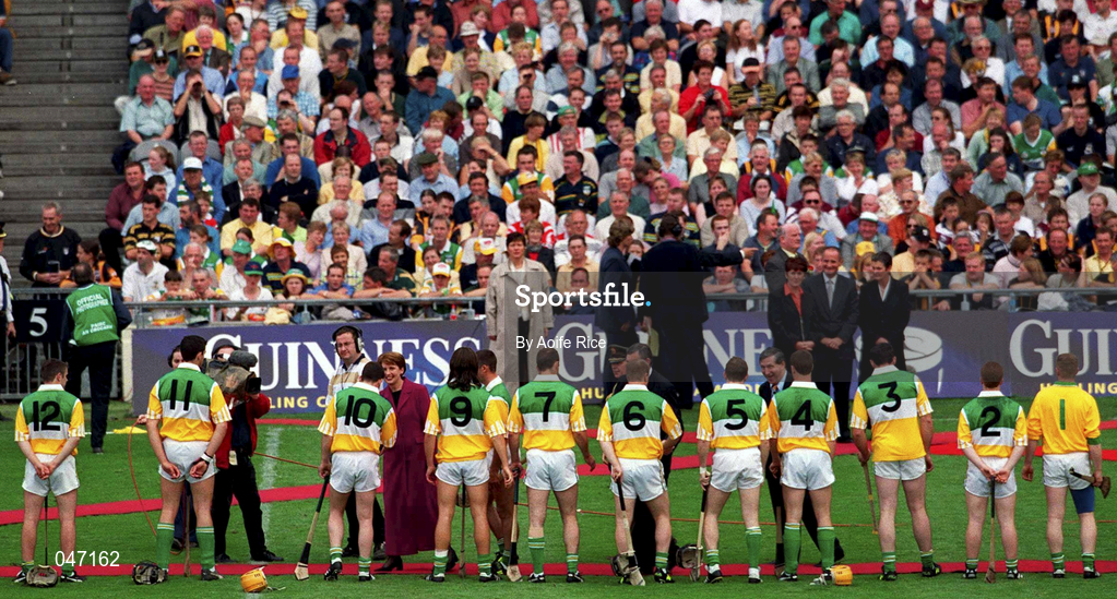 10 September 2000; Players meet officals ahead of the All-Ireland Senior Hurling Championship Final match between Kilkenny and Offaly at Croke Park in Dublin. Photo by Aoife Rice/Sportsfile