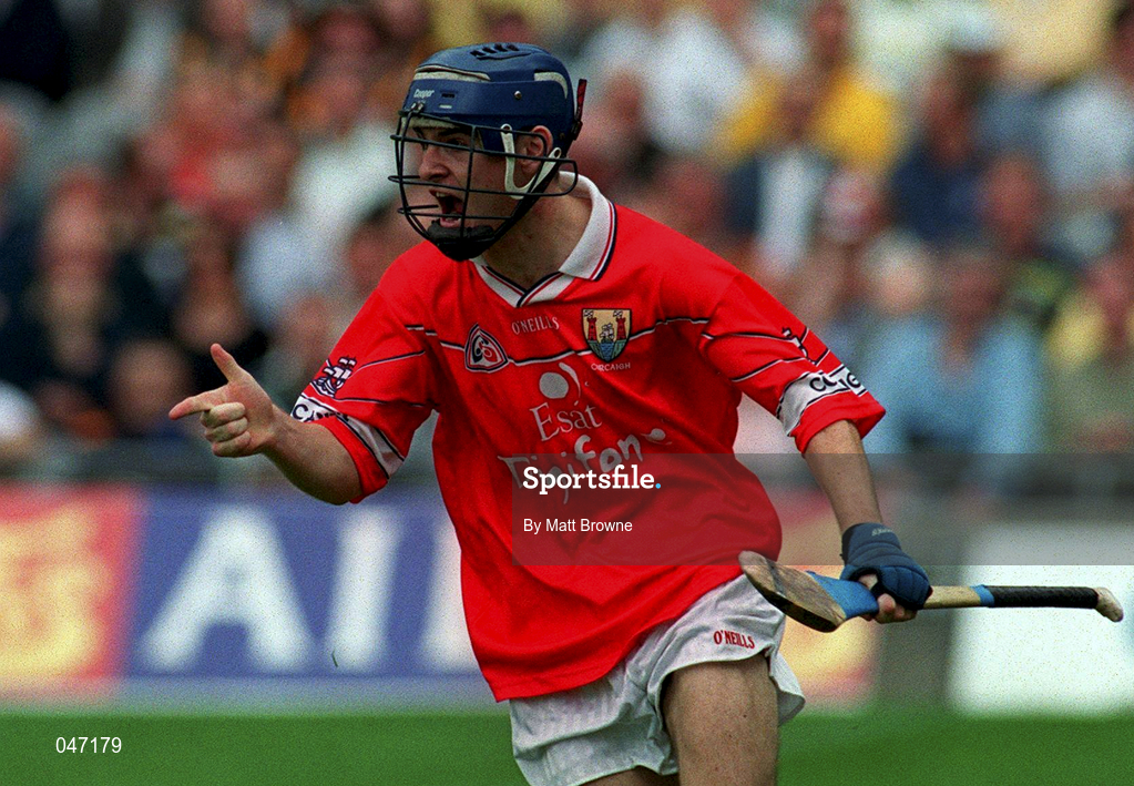 10 September 2000; Kieran Murphy of Cork celebrates scoring during the All-Ireland Minor Hurling Championship Final match between Cork and Galway at Croke Park in Dublin. Photo by Matt Browne/Sportsfile