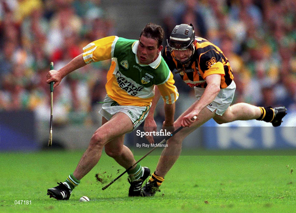 10 September 2000; Johnny Pilkington of Offaly in action against Peter Barry of Kilkenny during the All-Ireland Senior Hurling Championship Final match between Kilkenny and Offaly at Croke Park in Dublin. Photo by Ray McManus/Sportsfile