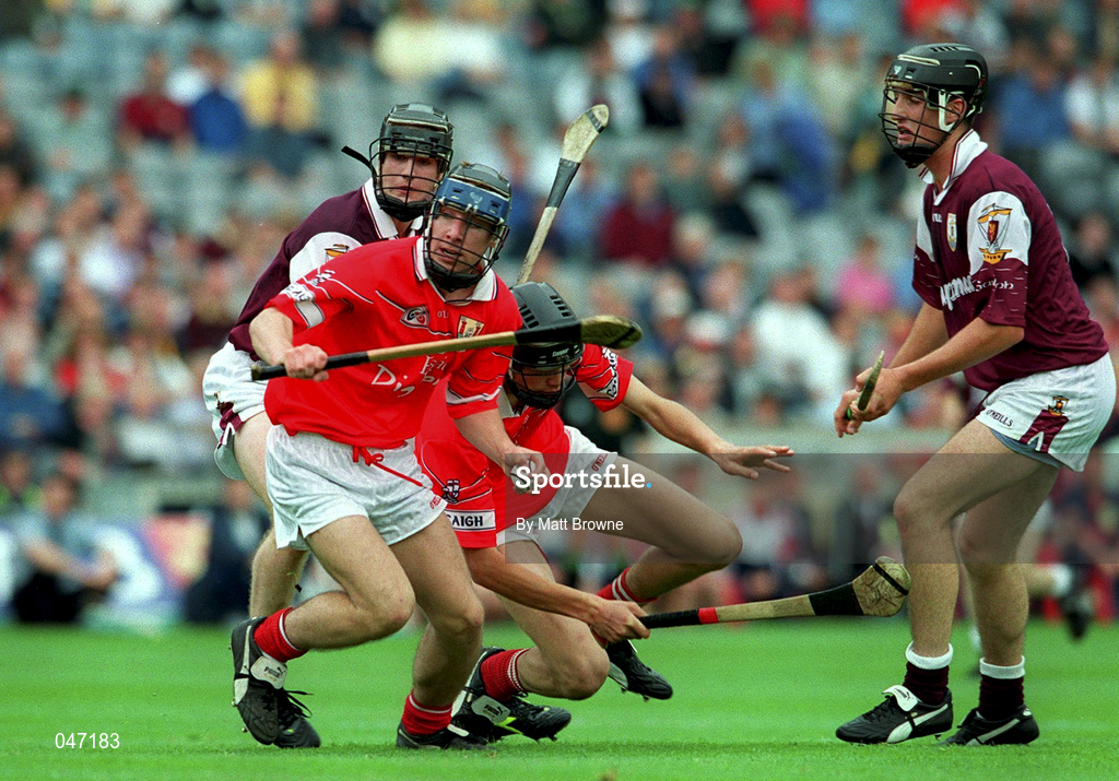 10 September 2000; Cork's Tomas O'Lerary shots to score his sides second goal during the All-Ireland Minor Hurling Championship Final match between Cork and Galway at Croke Park in Dublin. Photo by Matt Browne/Sportsfile