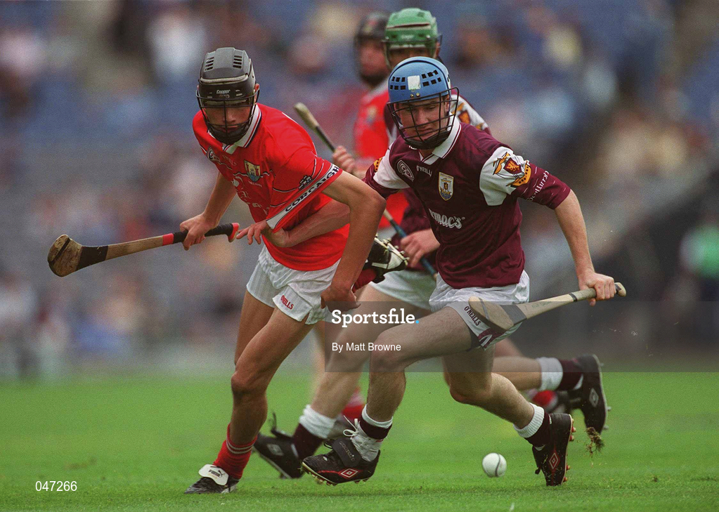 10 September 2000;  Niall Corcoran of Galway in action against Setanta O' hAilpin of Cork during the All-Ireland Minor Hurling Championship Final match between Cork and Galway at Croke Park in Dublin. Photo by Matt Browne/Sportsfile