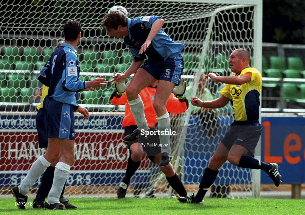 10 September 2000; Clive Delaney of UCD scores a goal for his side during the Eircom League Premier Division match between UCD and Finn Harps at Belfield Park in Dublin. Photo by Pat Murphy/Sportsfile