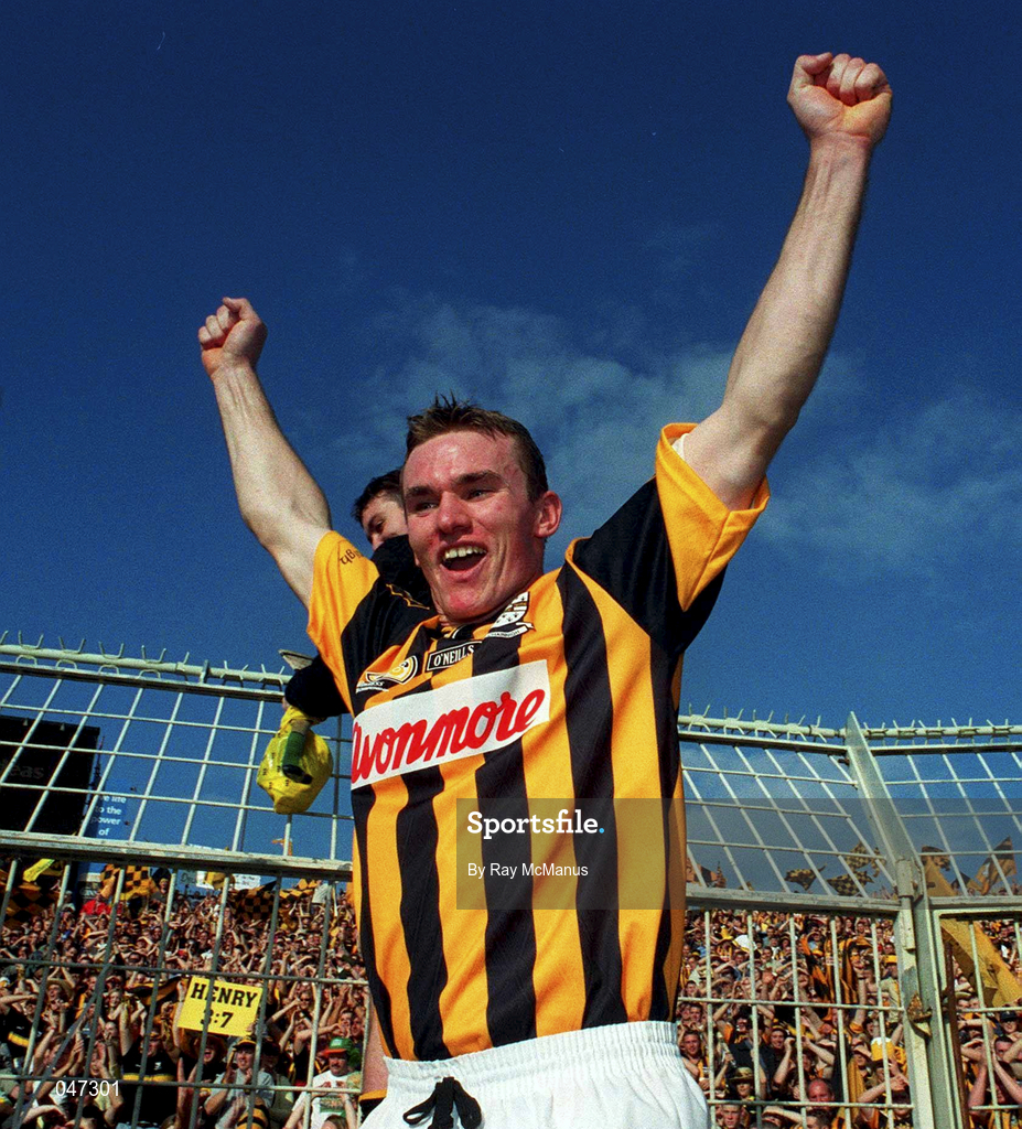 10 September 2000; Noel Hickey of Kilkenny celebrates on Hill 16 after the All-Ireland Senior Hurling Championship Final match between Kilkenny and Offaly at Croke Park in Dublin. Photo by Ray McManus/Sportsfile