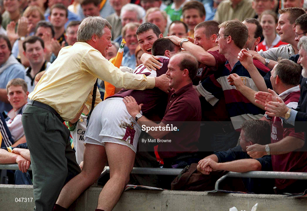 10 September 2000; Galway captain Richard Murray celebrates with friends after the All-Ireland Minor Hurling Championship Final match between Cork and Galway at Croke Park in Dublin. Photo by Matt Browne/Sportsfile