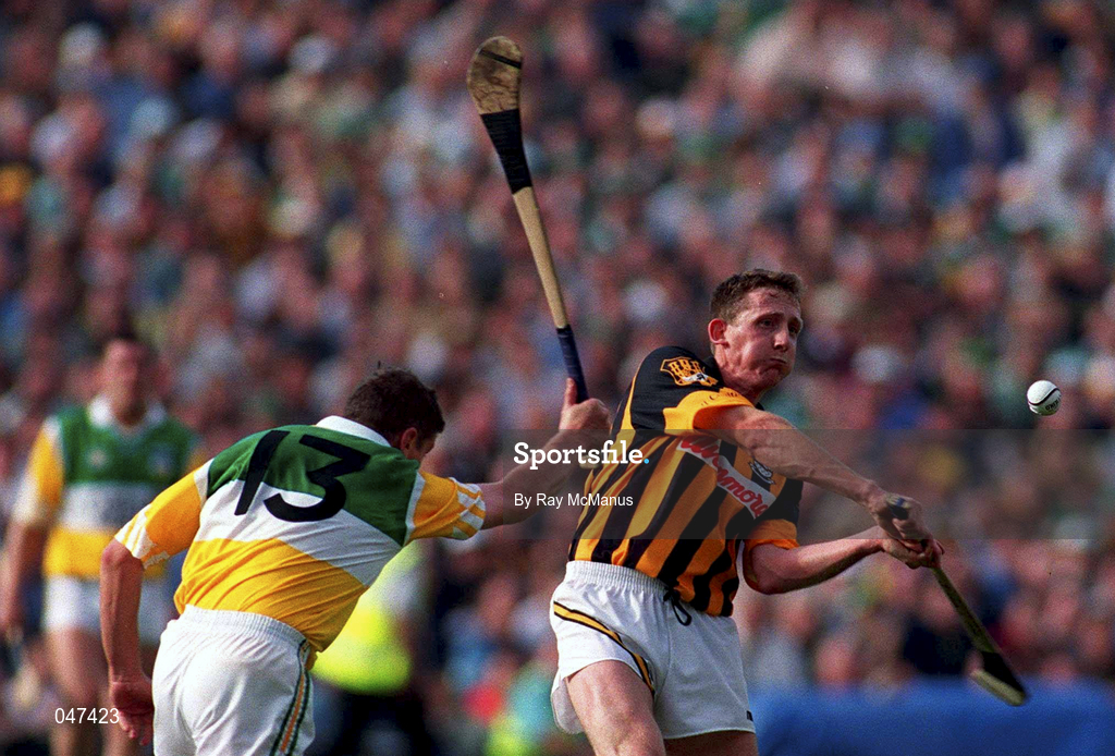 10 September 2000; Eamon Kennedy of Kilkenny in action against John Ryan of Offaly during the All-Ireland Senior Hurling Championship Final match between Kilkenny and Offaly at Croke Park in Dublin. Photo by Ray McManus/Sportsfile