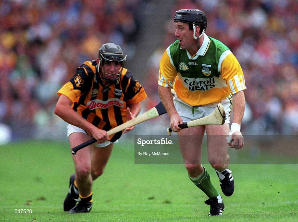 10 September 2000; Brian Whelahan of Offaly in action against John Hoyne of Kilkenny during the All-Ireland Senior Hurling Championship Final match between Kilkenny and Offaly at Croke Park in Dublin. Photo by Ray McManus/Sportsfile