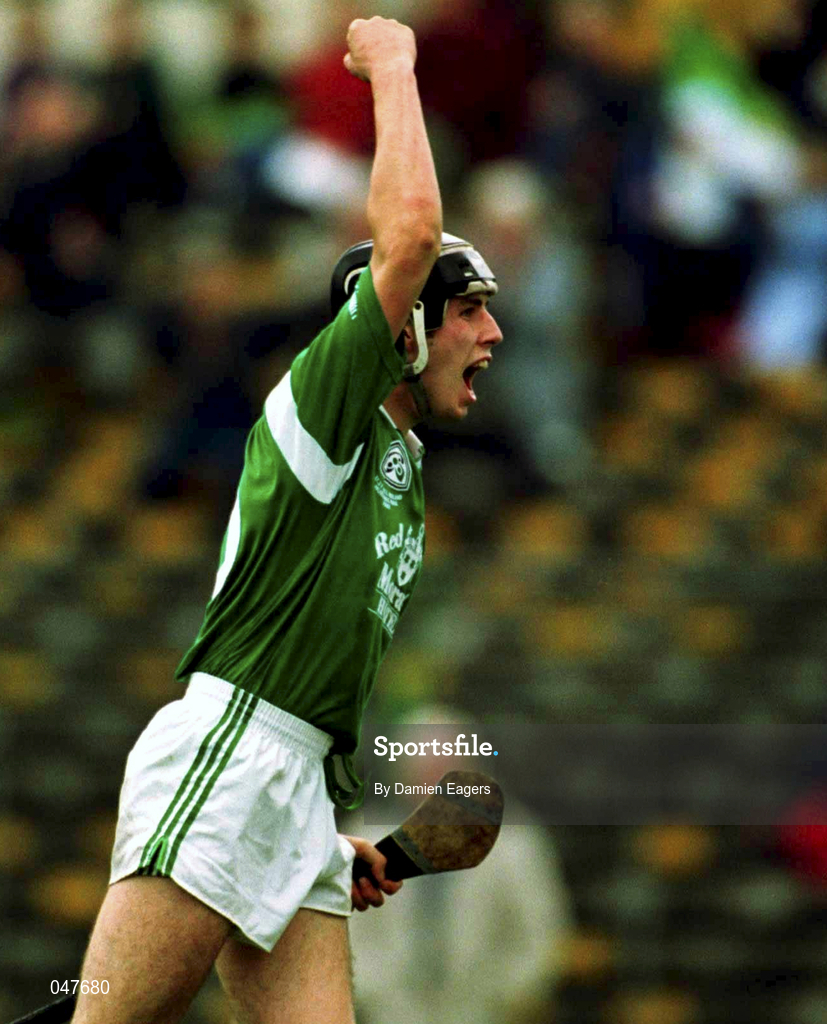 17 September 2000; Limerick goalscorer Mark Keane celebrates his goal during the All Ireland Under-21 Hurling Championship Final match between Galway and Limerick at Semple Stadium in Thurles, Tipperary. Photo by Damien Eagers/Sportsfile