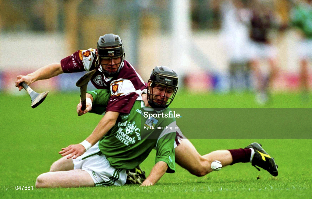 17 September 2000; Donnacha Sheehan of Limerick in action against Jamie Cannon of Galway during the All Ireland Under-21 Hurling Championship Final match between Galway and Limerick at Semple Stadium in Thurles, Tipperary. Photo by Damien Eagers/Sportsfile