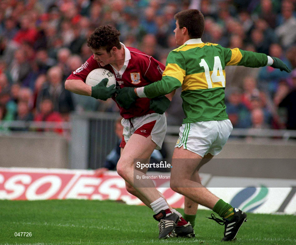 18 September 1994; John Divilly of Galway is tackled by Pat Sullivan of Kerry during the All-Ireland Minor Football Championship Final between Kerry and Galway at Croke Park in Dublin. Photo by Brendan Moran/Sportsfile