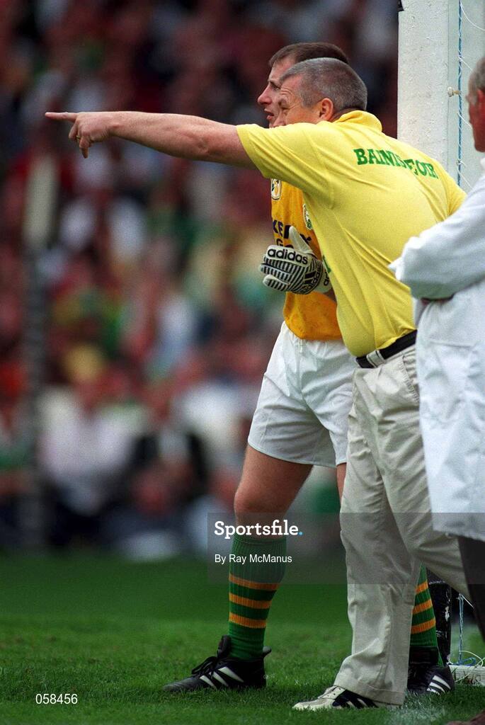 28 September 1997; Paidi O Se, Kerry Manager, pictured with Declan O'Keeffe during the final. Kerry v Mayo, All Ireland Final, Croke Park, Dublin, Football. Picture credit; Ray McManus / SPORTSFILE