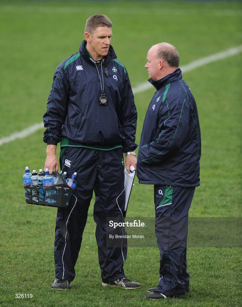 3 November 2008; Strength and Conditioning coach Paul Pook, left, in conversation with head coach Declan Kidney during Ireland Rugby Squad Training. Donnybrook Stadium, Donnybrook, Dublin. Picture credit: Brendan Moran / SPORTSFILE