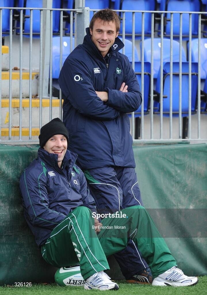 3 November 2008; Scrum-half Tomas O'Leary, left, and wing Tommy Bowe who took no part in Ireland Rugby Squad Training. Donnybrook Stadium, Donnybrook, Dublin. Picture credit: Brendan Moran / SPORTSFILE
