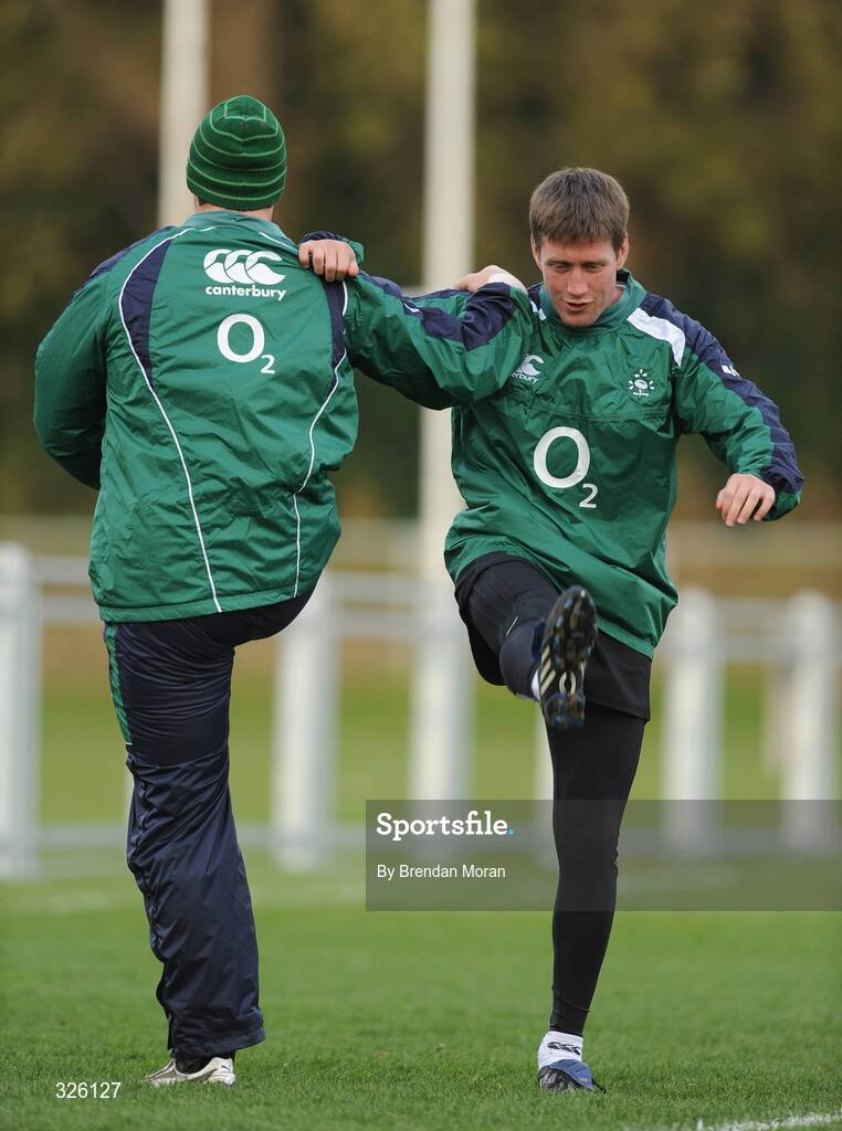 3 November 2008; David Wallace, left, and Ronan O'Gara in action during Ireland Rugby Squad Training. Donnybrook Stadium, Donnybrook, Dublin. Picture credit: Brendan Moran / SPORTSFILE