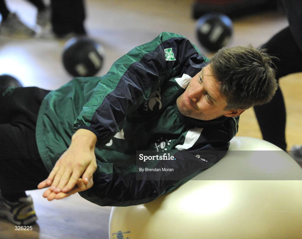 4 November 2008; Out-half Ronan O'Gara does some warm-up exercises during Ireland Rugby Squad Training. Donnybrook Stadium, Donnybrook, Dublin. Picture credit: Brendan Moran / SPORTSFILE