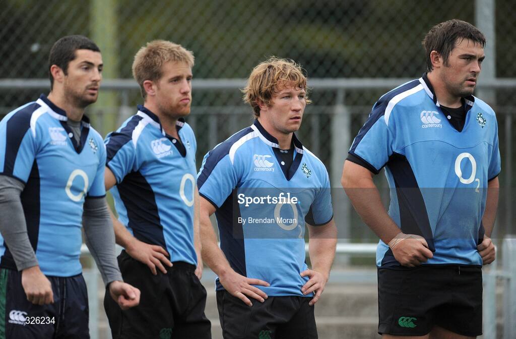 4 November 2008; Rob Kearney, left, Luke Fitzgerald, Jerry Flannery and Tony Buckley, right, during Ireland Rugby Squad Training. Donnybrook Stadium, Donnybrook, Dublin. Picture credit: Brendan Moran / SPORTSFILE
