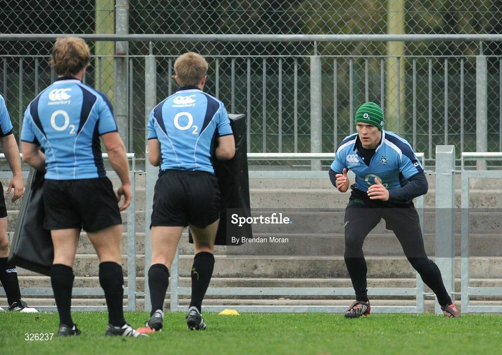 4 November 2008; Keith Earls prepares to put in a tackle on Luke Fitzgerald during Ireland Rugby Squad Training. Donnybrook Stadium, Donnybrook, Dublin. Picture credit: Brendan Moran / SPORTSFILE