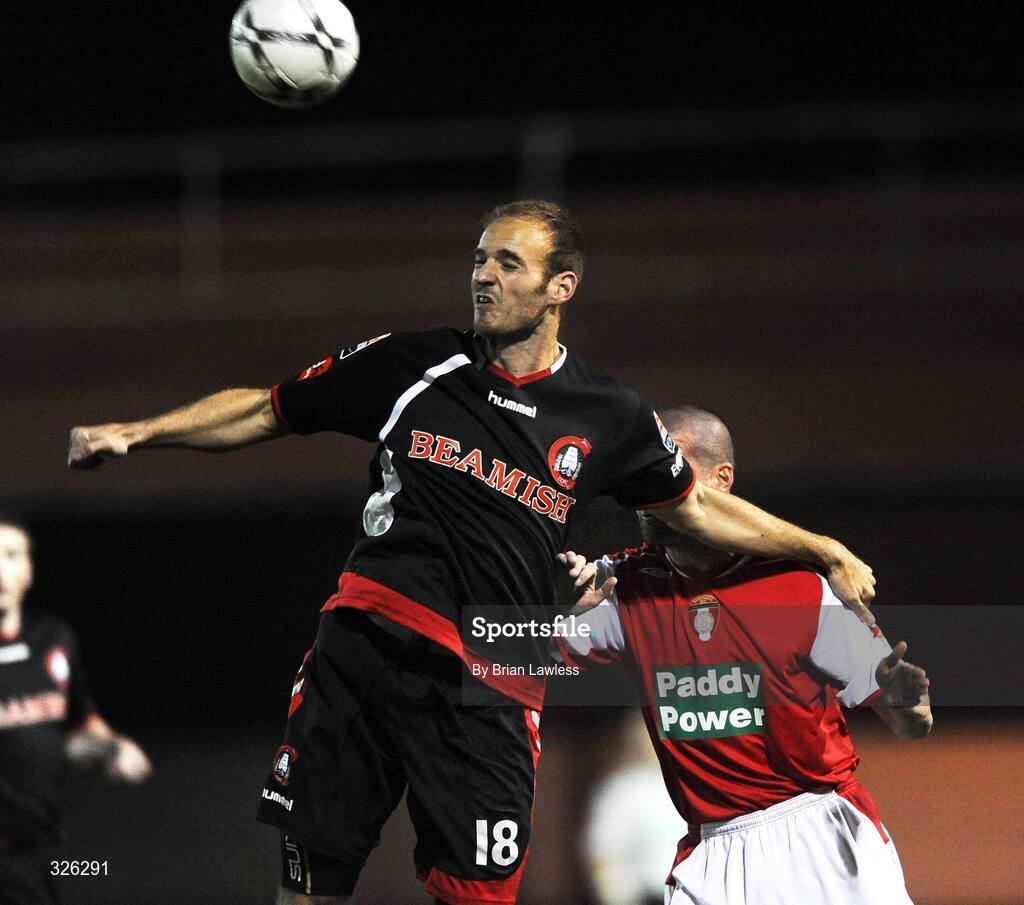 4 November 2008; Lawrie Dudfield, Cork City, in action against Dave Rogers, St. Patrick’s Athletic. eircom League of Ireland Premier Division, St. Patrick’s Athletic v Cork City, Richmond Park, Dublin. Picture credit: Brian Lawless / SPORTSFILE