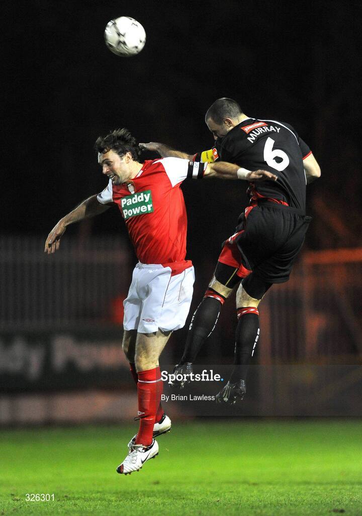 4 November 2008; Jamie Harris, St. Patrick’s Athletic, in action against Dan Murray, Cork City. eircom League of Ireland Premier Division, St. Patrick’s Athletic v Cork City, Richmond Park, Dublin. Picture credit: Brian Lawless / SPORTSFILE
