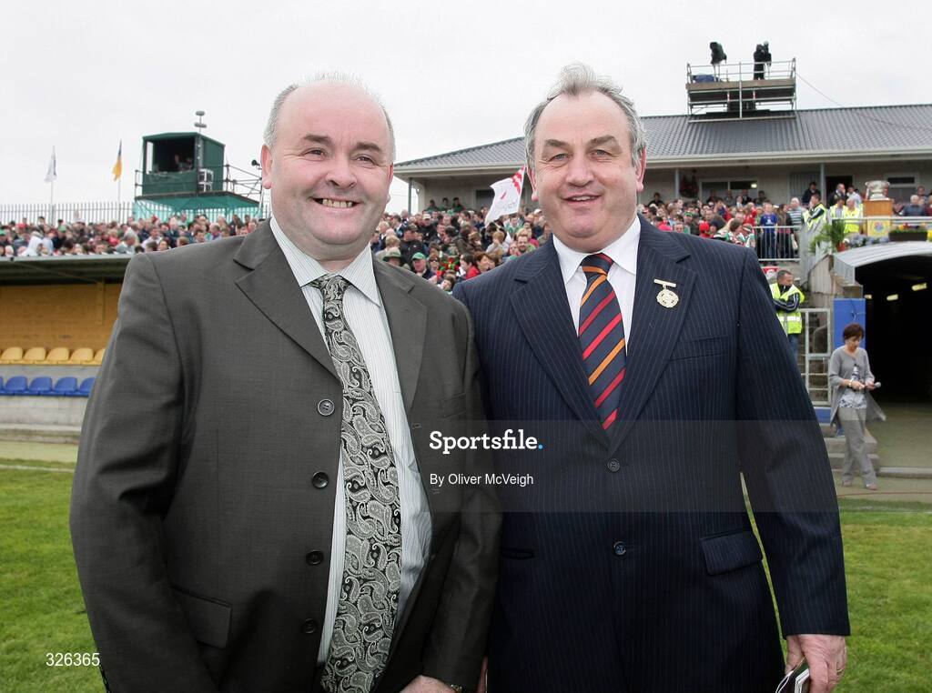 27 September 2008; Longford GAA county board chairman Pat Cahill and GAA President Nickey Brennan before the game. ESB GAA Football All-Ireland Minor Championship Final Replay, Tyrone v Mayo, Pearse Park, Longford. Picture credit: Oliver McVeigh / SPORTSFILE