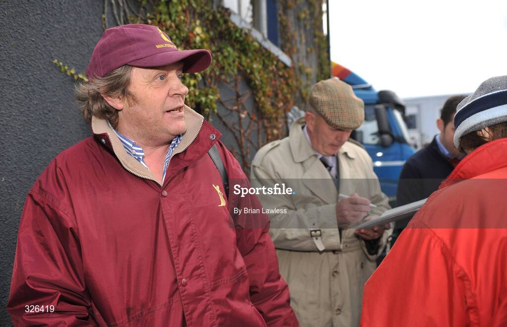 6 November 2008; Trainer Mouse Morris speaks to journalists after War of Attrition and jockey Davy Russell had won the Thurles Steeplechase. Thurles Racecourse, Thurles, Co. Tipperary. Picture credit: Brian Lawless / SPORTSFILE