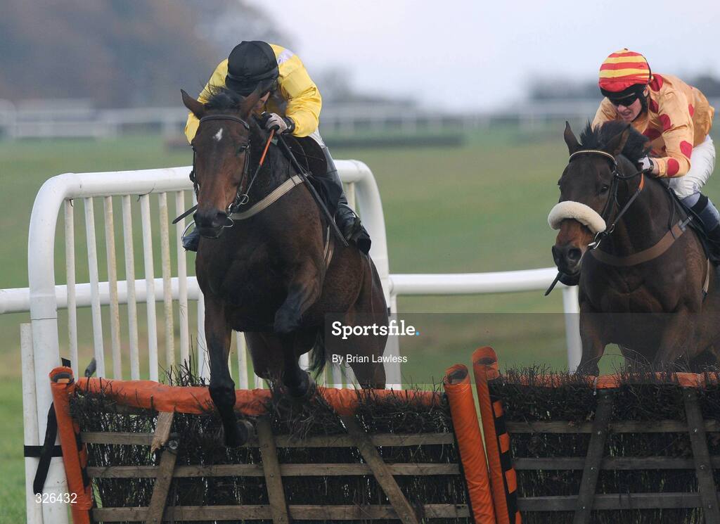 6 November 2008; Arkmore Radar, with Edward Power up, right, clears the last alongside eventual second Pipers Blaze, David Casey up, on the way to winning the Holycross Handicap Hurdle. Thurles Racecourse, Thurles, Co. Tipperary. Picture credit: Brian Lawless / SPORTSFILE