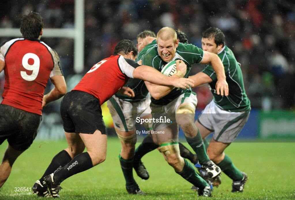 8 November 2008; Ireland's Paul O'Connell is tackled by Canada's Aaron Carpenter. Guinness Autumn Internationals, Ireland v Canada, Thomond Park, Limerick. Picture credit: Matt Browne / SPORTSFILE