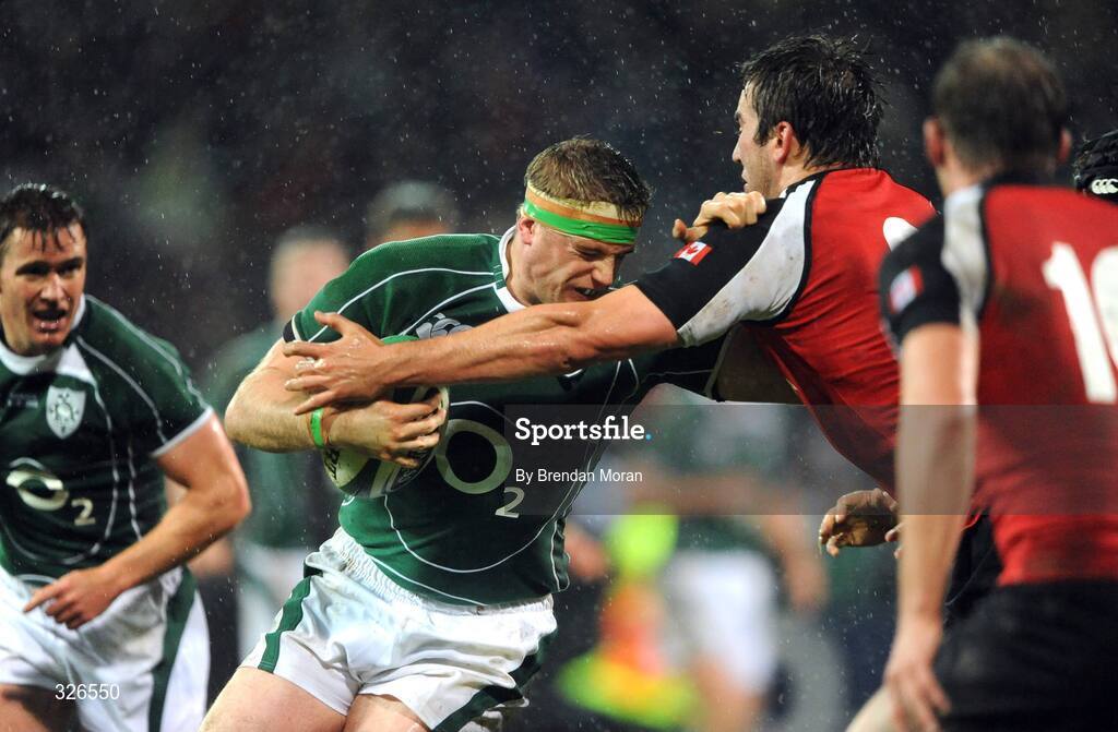 8 November 2008; Ireland's Jamie Heaslip is tackled by Canada's Sean Michaels Stephen. Guinness Autumn Internationals, Ireland v Canada, Thomond Park, Limerick. Picture credit: Brendan Moran / SPORTSFILE
