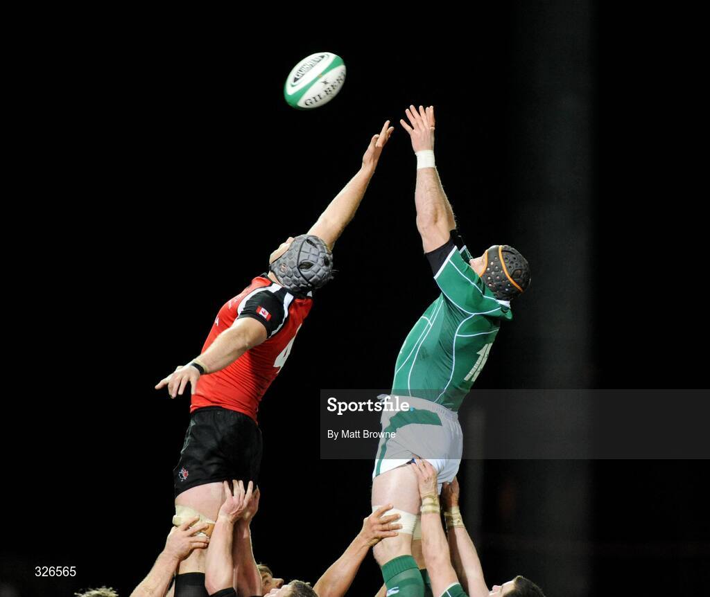 8 November 2008; Alan Quinlan, Ireland, takes the ball in the lineout against Mike Burak, Canada. Guinness Autumn Internationals, Ireland v Canada, Thomond Park, Limerick. Picture credit: Matt Browne / SPORTSFILE