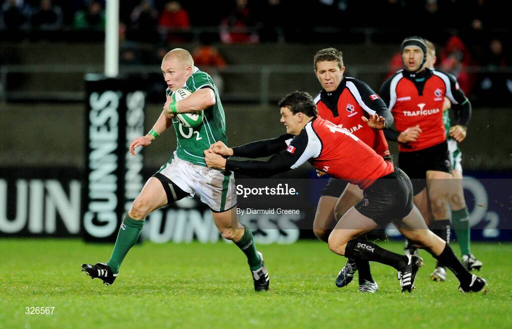 8 November 2008; Keith Earls, Ireland, is tackled by Ciaran Hearn, Canada. Guinness Autumn Internationals, Ireland v Canada, Thomond Park, Limerick. Picture credit: Diarmuid Greene / SPORTSFILE