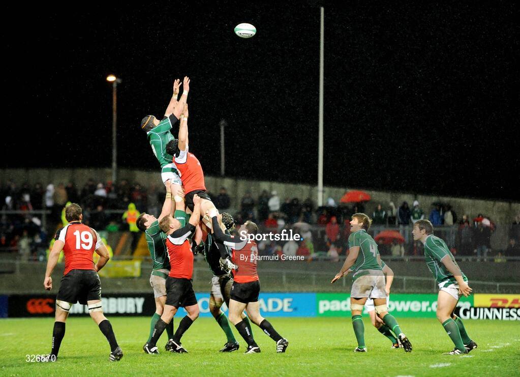 8 November 2008; Alan Quinlan, Ireland, wins a lineout from Tyler Hotson, Canada. Guinness Autumn Internationals, Ireland v Canada, Thomond Park, Limerick. Picture credit: Diarmuid Greene / SPORTSFILE