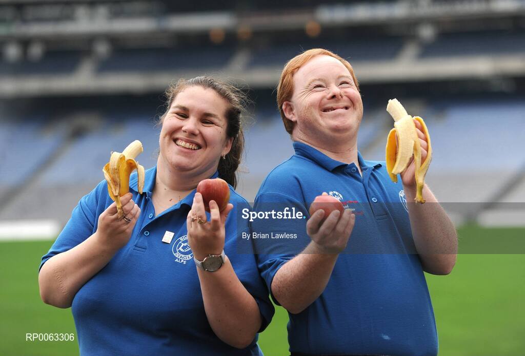 6 November 2008; Special Olympics Athletes Lynn Conroy and Brian Keogh at the Special Olympics Ireland launch of their new Health Promotion Programme in Croke Park, the aim of the Programme, which is supported by the Daughters of Charity Service and the Health Service Executive, is to develop a pack of health promotion resources to be used by people with intellectual disabilities. Croke Park, Dublin. Picture credit: Brian Lawless / SPORTSFILE