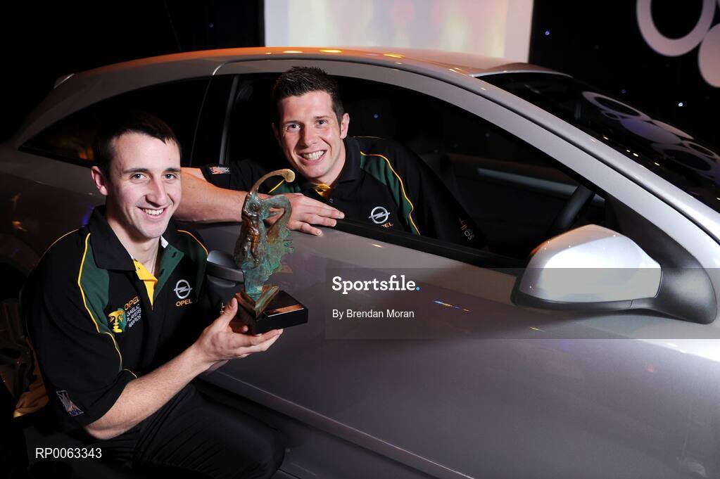 7 November 2008; Kilkenny hurler Eoin Larkin, left, who was named Opel Gaelic Players Hurler of the Year and Tyrone footballer Sean Cavangh who was named Opel Gaelic Players Footballer of the Year at the 2008 Opel Gaelic Players of the Year Awards. Citywest Hotel, Conference, Leisure & Golf Resort, Dublin. Picture credit: Brendan Moran / SPORTSFILE
