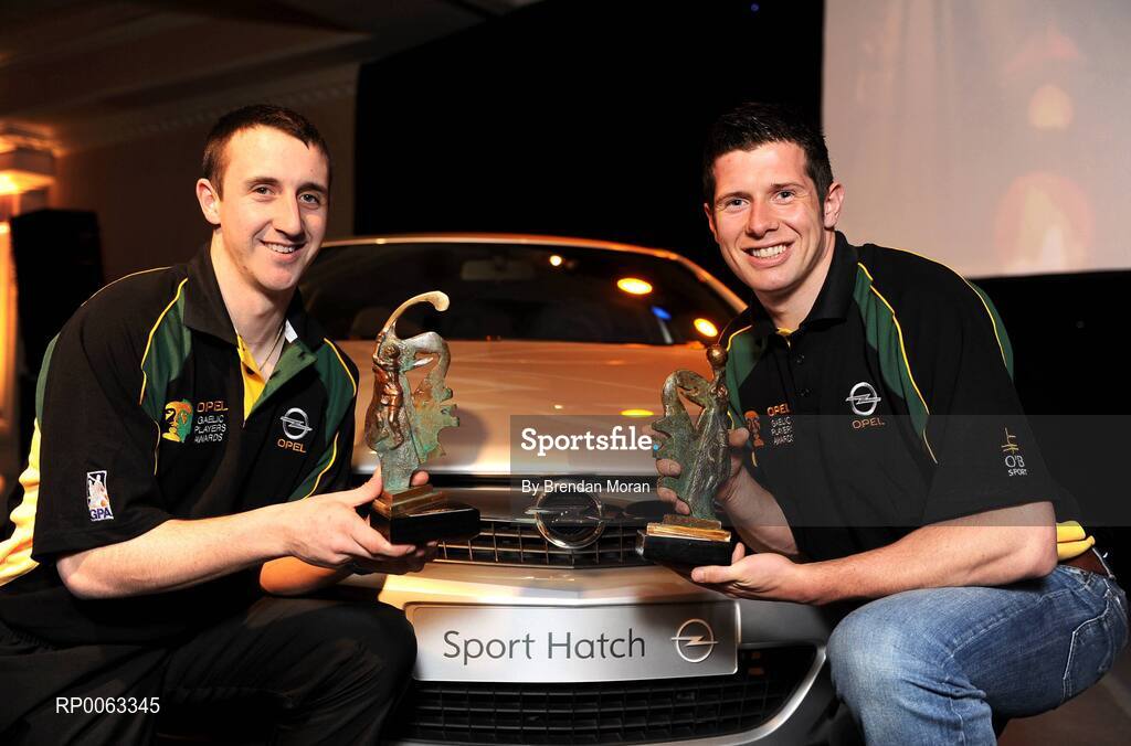 7 November 2008; Kilkenny hurler Eoin Larkin, left, who was named Opel Gaelic Players Hurler of the Year and Tyrone footballer Sean Cavangh who was named Opel Gaelic Players Footballer of the Year at the 2008 Opel Gaelic Players of the Year Awards. Citywest Hotel, Conference, Leisure & Golf Resort, Dublin. Picture credit: Brendan Moran / SPORTSFILE