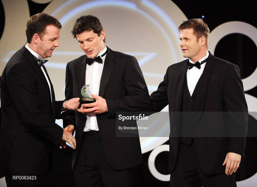 7 November 2008; Micheal Meehan, of Galway, is presented with his GPA award by Dave Sheeran, Managing Director, OPEL Ireland, left, and Dessie Farrell, Chief Executive, Gaelic Players Association, during the 2008 Opel Gaelic Players of the Year awards for Hurling and Football. Citywest Hotel, Conference, Leisure & Golf Resort, Dublin. Picture credit: Brendan Moran / SPORTSFILE