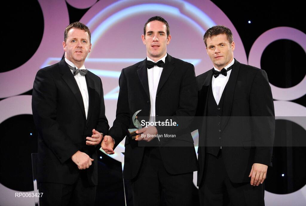 7 November 2008; Declan O'Sullivan, of Kerry, is presented with his GPA award by Dave Sheeran, Managing Director, OPEL Ireland, left, and Dessie Farrell, Chief Executive, Gaelic Players Association, during the 2008 Opel Gaelic Players of the Year awards for Hurling and Football. Citywest Hotel, Conference, Leisure & Golf Resort, Dublin. Picture credit: Brendan Moran / SPORTSFILE
