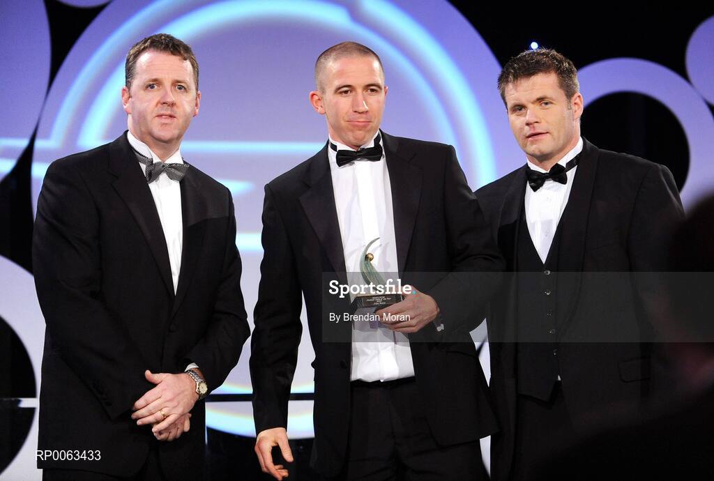 7 November 2008; John Keane, of Westmeath, is presented with his GPA award by Dave Sheeran, Managing Director, OPEL Ireland, left, and Dessie Farrell, Chief Executive, Gaelic Players Association, during the 2008 Opel Gaelic Players of the Year awards for Hurling and Football. Citywest Hotel, Conference, Leisure & Golf Resort, Dublin. Picture credit: Brendan Moran / SPORTSFILE