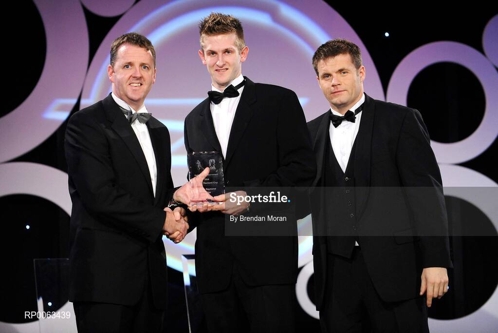 7 November 2008; Keith Raymond, of Sligo, is presented with his OPEL GPA Nicky Rackard Player of the Tournament award by Dave Sheeran, Managing Director, OPEL Ireland, left, and Dessie Farrell, Chief Executive, Gaelic Players Association, during the 2008 Opel Gaelic Players of the Year awards for Hurling and Football. Citywest Hotel, Conference, Leisure & Golf Resort, Dublin. Picture credit: Brendan Moran / SPORTSFILE