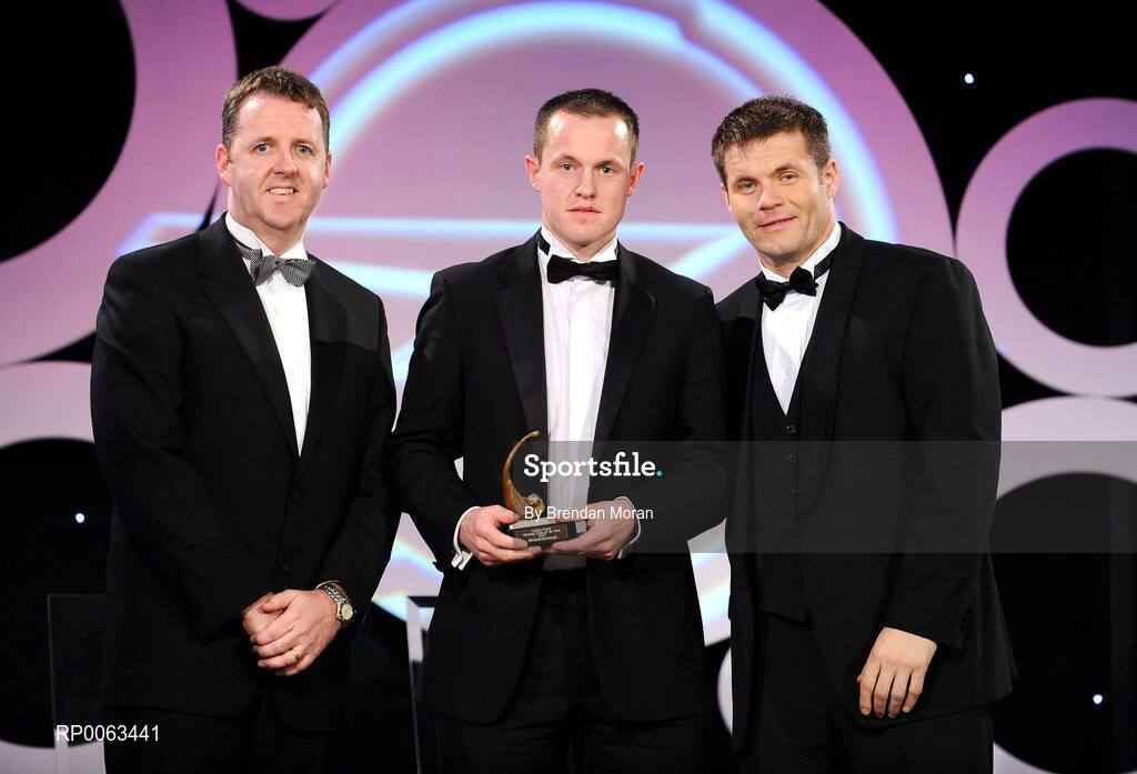 7 November 2008; Michael Kavanagh, of Kilkenny, is presented with his OPEL GPA award by Dave Sheeran, Managing Director, OPEL Ireland, left, and Dessie Farrell, Chief Executive, Gaelic Players Association, during the 2008 Opel Gaelic Players of the Year awards for Hurling and Football. Citywest Hotel, Conference, Leisure & Golf Resort, Dublin. Picture credit: Brendan Moran / SPORTSFILE
