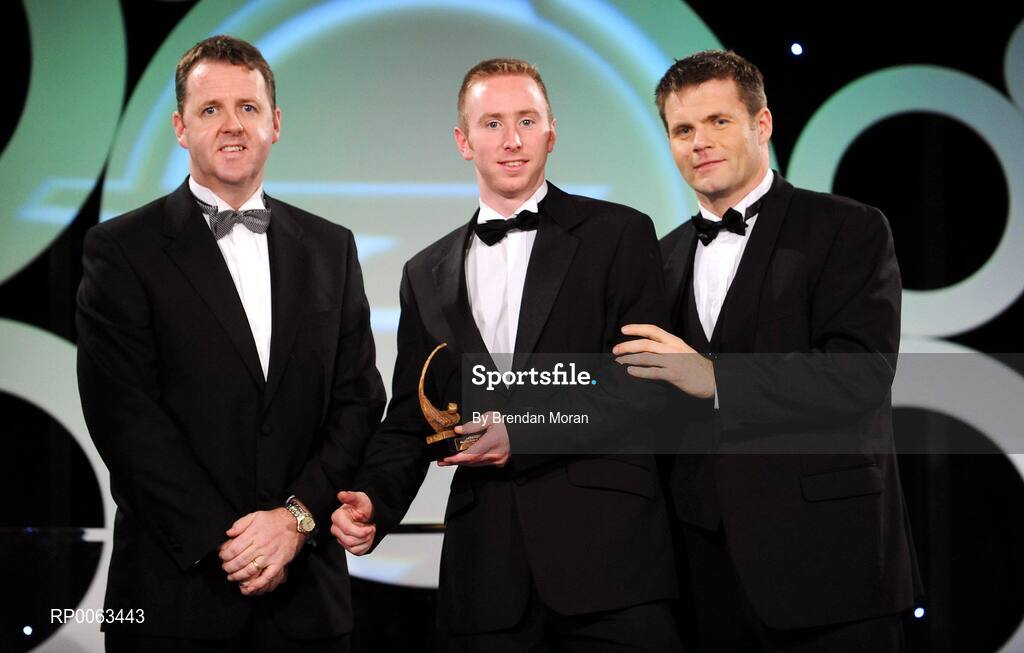 7 November 2008; James 'Cha' Fitzpatrick, of Kilkenny, is presented with his OPEL GPA award by Dave Sheeran, Managing Director, OPEL Ireland, left, and Dessie Farrell, Chief Executive, Gaelic Players Association, during the 2008 Opel Gaelic Players of the Year awards for Hurling and Football. Citywest Hotel, Conference, Leisure & Golf Resort, Dublin. Picture credit: Brendan Moran / SPORTSFILE