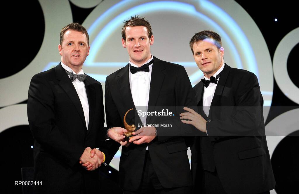 7 November 2008; Jackie Tyrrell, of Kilkenny, is presented with his OPEL GPA award by Dave Sheeran, Managing Director, OPEL Ireland, left, and Dessie Farrell, Chief Executive, Gaelic Players Association, during the 2008 Opel Gaelic Players of the Year awards for Hurling and Football. Citywest Hotel, Conference, Leisure & Golf Resort, Dublin. Picture credit: Brendan Moran / SPORTSFILE