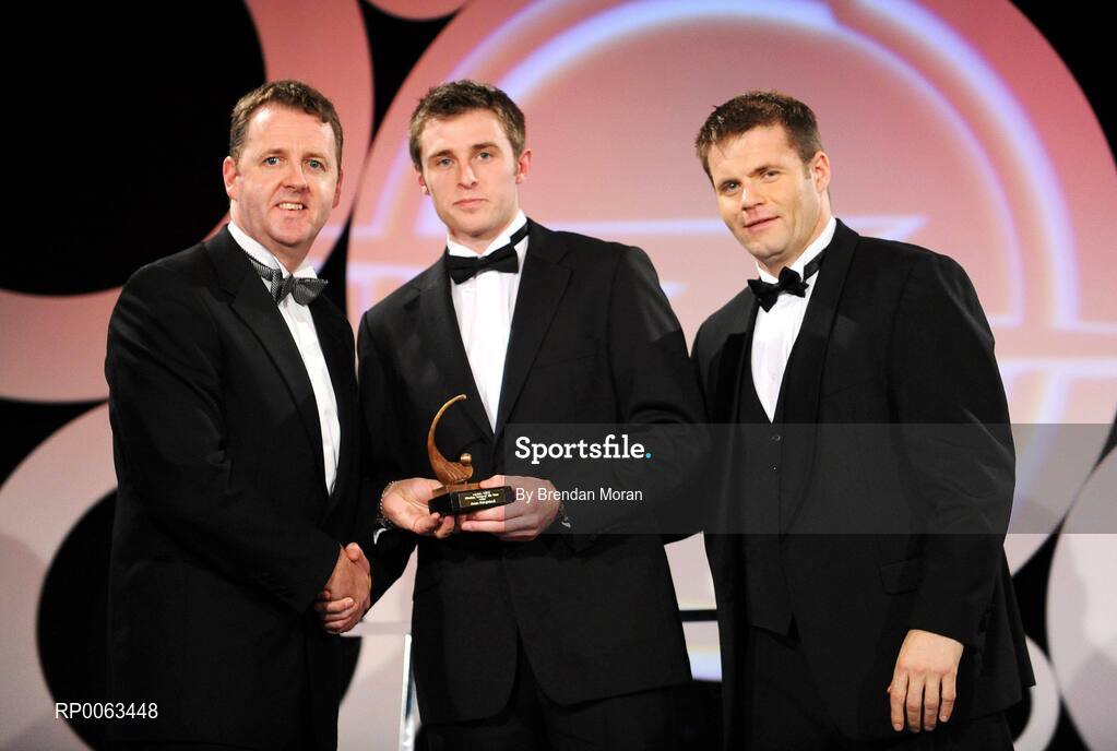 7 November 2008; Shane McGrath, of Tipperary, is presented with his OPEL GPA award by Dave Sheeran, Managing Director, OPEL Ireland, left, and Dessie Farrell, Chief Executive, Gaelic Players Association, during the 2008 Opel Gaelic Players of the Year awards for Hurling and Football. Citywest Hotel, Conference, Leisure & Golf Resort, Dublin. Picture credit: Brendan Moran / SPORTSFILE