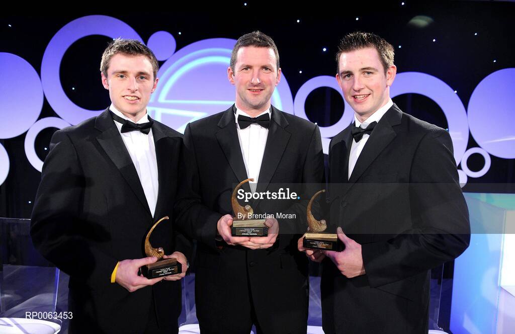 7 November 2008; Tipperary players, from left, Shane McGrath, Brendan Cummins and Conor O'Mahony with their OPEL GPA awards during the 2008 Opel Gaelic Players of the Year awards for Hurling and Football. Citywest Hotel, Conference, Leisure & Golf Resort, Dublin. Picture credit: Brendan Moran / SPORTSFILE