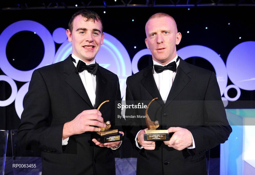 7 November 2008; Waterford players Eoin Kelly, left, and John Mullane with their OPEL GPA awards during the 2008 Opel Gaelic Players of the Year awards for Hurling and Football. Citywest Hotel, Conference, Leisure & Golf Resort, Dublin. Picture credit: Brendan Moran / SPORTSFILE