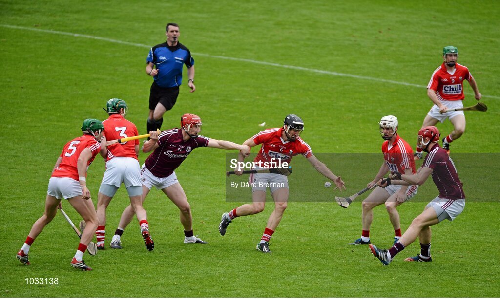 26 July 2015; Mark Eliis, Cork, in action against Joe Canning, Galway. GAA Hurling All-Ireland Senior Championship, Quarter-Final, Galway v Cork. Semple Stadium, Thurles, Co. Tipperary. Picture credit: Dáire Brennan / SPORTSFILE