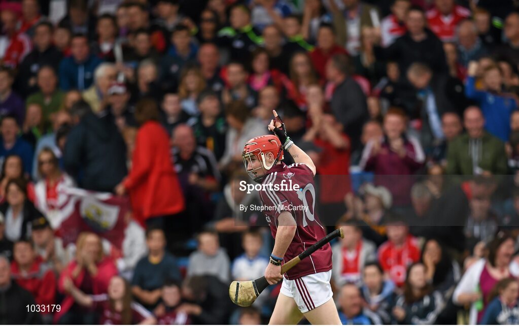 26 July 2015; Conor Whelan, Galway, celebrates after scoring his side's second goal. GAA Hurling All-Ireland Senior Championship, Quarter-Final, Galway v Cork. Semple Stadium, Thurles, Co. Tipperary. Picture credit: Stephen McCarthy / SPORTSFILE