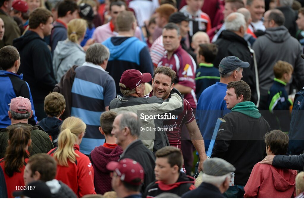 26 July 2015; David Collins, Galway, celebrates with supporters after the game. GAA Hurling All-Ireland Senior Championship, Quarter-Final, Galway v Cork. Semple Stadium, Thurles, Co. Tipperary. Picture credit: Dáire Brennan / SPORTSFILE