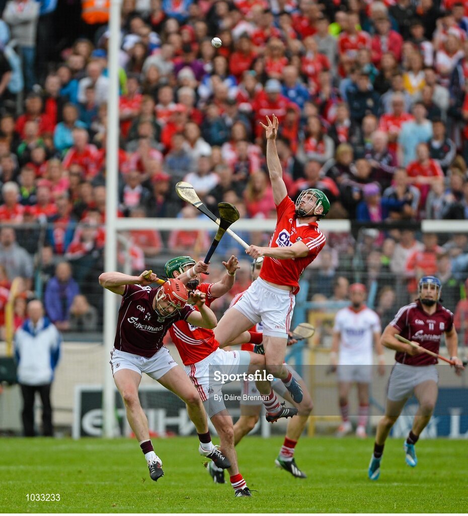 26 July 2015; Patrick Horgan, Cork, catches a high ball over Joe Canning, Galway. GAA Hurling All-Ireland Senior Championship, Quarter-Final, Galway v Cork. Semple Stadium, Thurles, Co. Tipperary. Picture credit: Dáire Brennan / SPORTSFILE