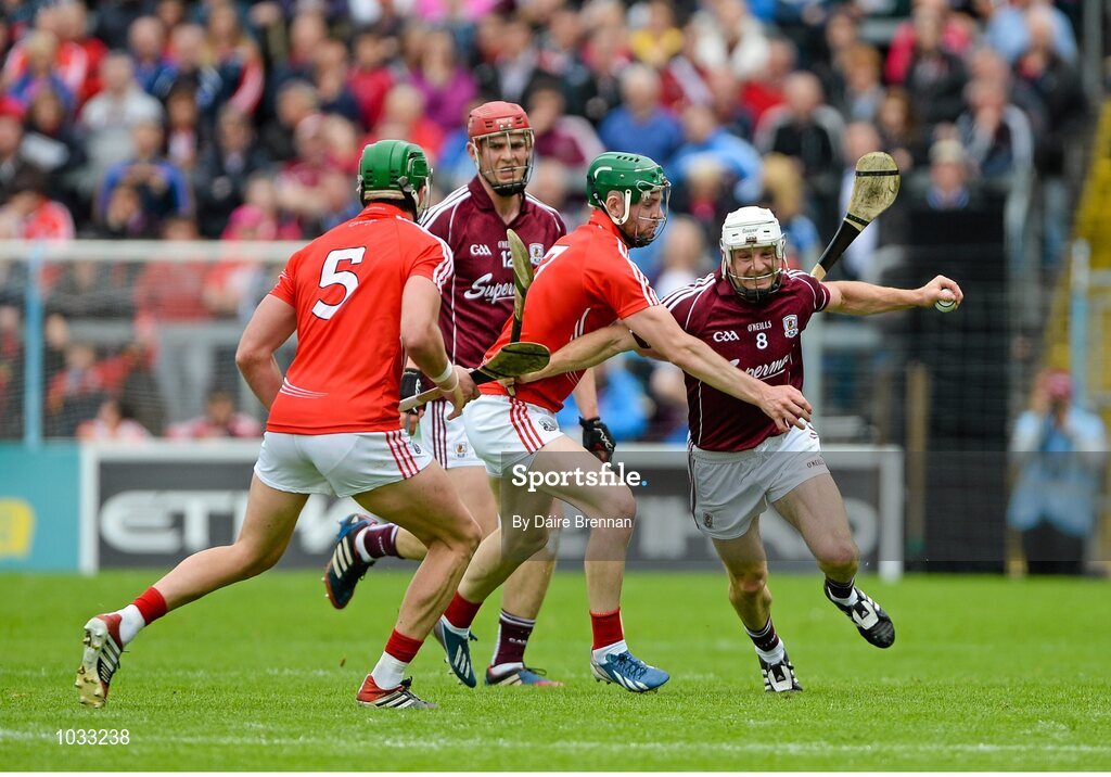 26 July 2015; Andrew Smith, Galway, in action against Cormac Murphy, Cork. GAA Hurling All-Ireland Senior Championship, Quarter-Final, Galway v Cork. Semple Stadium, Thurles, Co. Tipperary. Picture credit: Dáire Brennan / SPORTSFILE